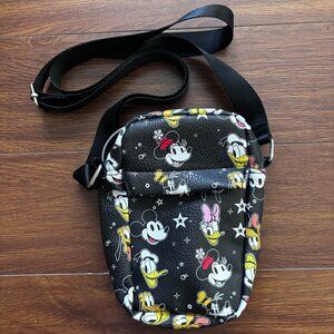 Mickey Mouse Stars Minnie, Goofy, Daffy, Daisy Print -  Black Crossbody purse